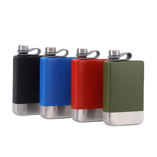 9oz Portable 304 Stainless Steel Flagon Whiskey Vodka Wine Pot Hip Flask, Matte Black, Military Green, Blue, Red