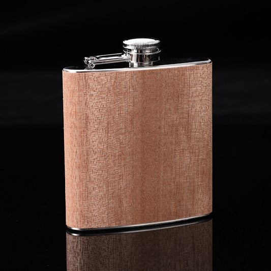 6oz Wood Leather Hip Flask Stainless Steel Whiskey Wine Alcohol Flagon, Style 1, Style 2, Style 3, Style 4, Style 5