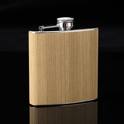6oz Wood Leather Hip Flask Stainless Steel Whiskey Wine Alcohol Flagon, Style 1, Style 2, Style 3, Style 4, Style 5