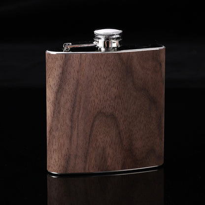 6oz Wood Leather Hip Flask Stainless Steel Whiskey Wine Alcohol Flagon, Style 1, Style 2, Style 3, Style 4, Style 5