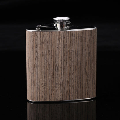 6oz Wood Leather Hip Flask Stainless Steel Whiskey Wine Alcohol Flagon, Style 1, Style 2, Style 3, Style 4, Style 5