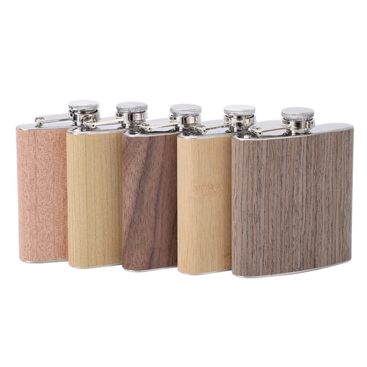 6oz Wood Leather Hip Flask Stainless Steel Whiskey Wine Alcohol Flagon, Style 1, Style 2, Style 3, Style 4, Style 5