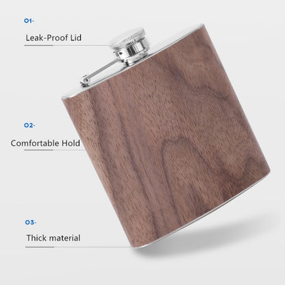 6oz Wood Leather Hip Flask Stainless Steel Whiskey Wine Alcohol Flagon, Style 1, Style 2, Style 3, Style 4, Style 5