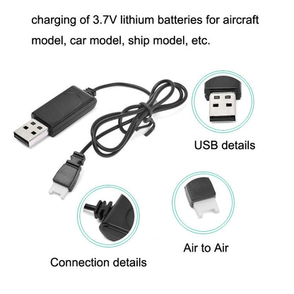 كابل شحن USB 3.7 فولت 350 مللي أمبير في الساعة مع قابس هواء إلى هواء بدون حماية للطائرات بدون طيار