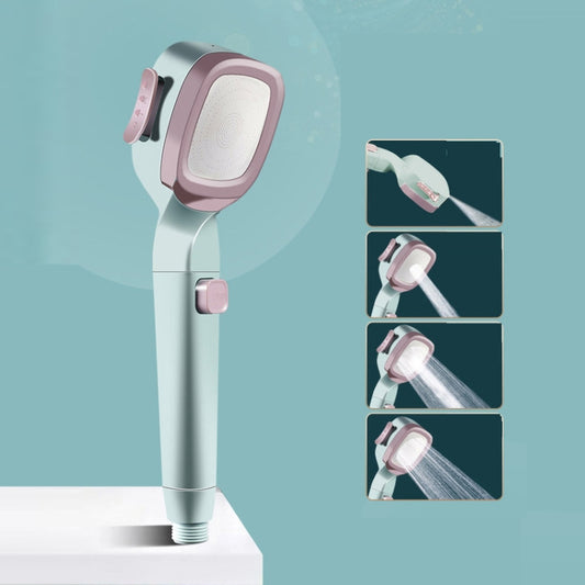 Pressurized Shower Head Four-speed Handheld Shower Set,Style:, Pink Blue, Navy Blue, Electroplating  Silver, Electroplating White, Electroplated Silver Filter Type, Electroplating White Filter, Black Filter Type, Silver Black Filter Type, Pink Blue Fil...