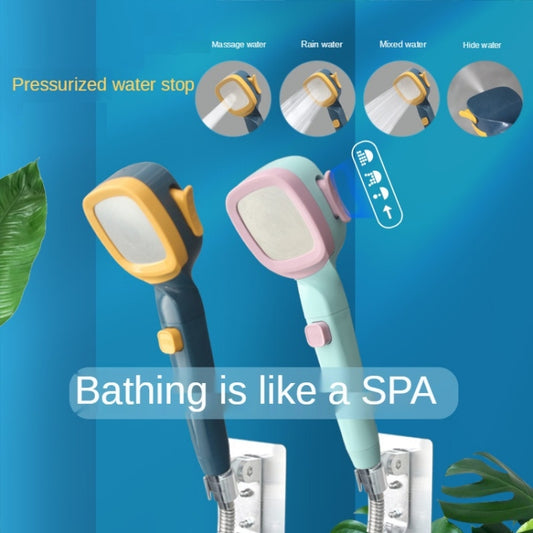 Pressurized Shower Head Four-speed Handheld Shower Set,Style:, Pink Blue, Navy Blue, Electroplating  Silver, Electroplating White, Electroplated Silver Filter Type, Electroplating White Filter, Black Filter Type, Silver Black Filter Type, Pink Blue Fil...