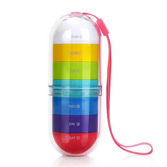 Portable Cylindrical Rotary 7 Compartments Independent Plastic Travel Pill Box, Cylindrical Pill Box