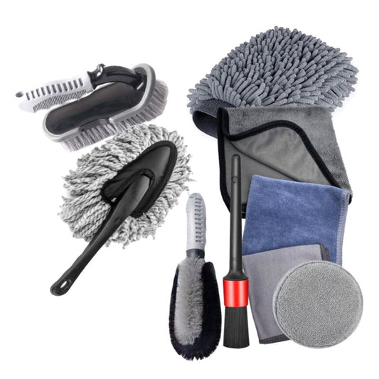 Car Waterproof Gloves Tire Gap Cleaning Brush Car Wash Set, 9pcs / set Car Wash Set