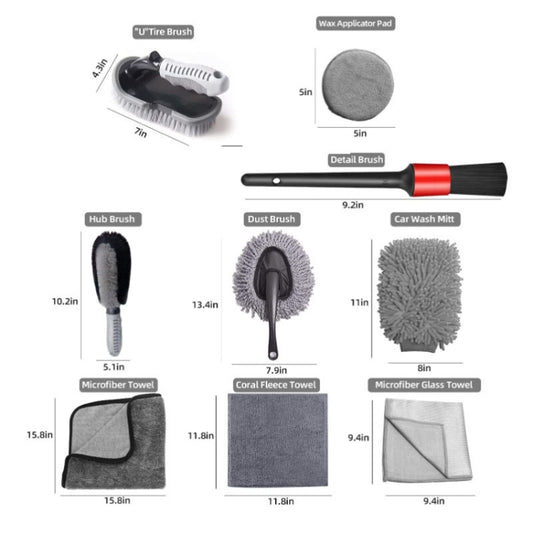 Car Waterproof Gloves Tire Gap Cleaning Brush Car Wash Set, 9pcs / set Car Wash Set