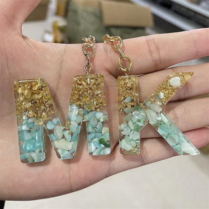 2 PCS Gold Foil Epoxy English Letter Keychain Bag Pendant, A, B, C, D, E, F, G, H, I, J, K, L, M, N, O, P, Q, R, S, T, U, V, W, X, Y, Z