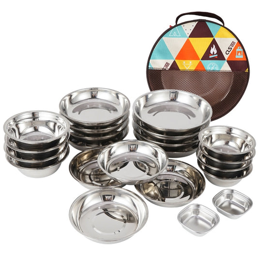 CLS Portable Stainless Steel Dinner Plate Outdoor Camping Cutlery