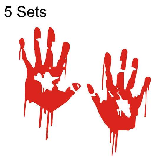 5 Sets Waterproof Sunscreen Reflective Car Sticker Blood Handprint Halloween Sticker, Blood Handprint