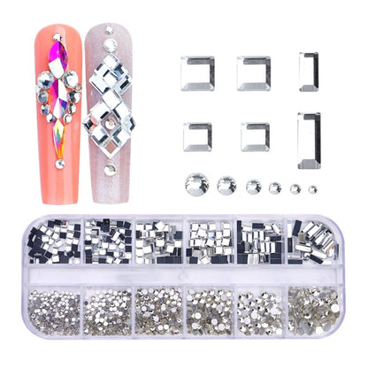 12 Grid Flat Bottom Shaped Nail Rhinestones Nail Decoration, 01, 02, 03, 04, 05, 06, 07, 08, 10, 11, 12, 13, 14, 15, 16, 18, 19, 20, 21, 22, 23, 24, 25, 26, 28