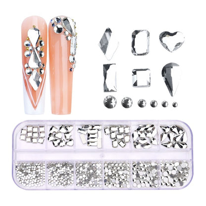 12 Grid Flat Bottom Shaped Nail Rhinestones Nail Decoration, 01, 02, 03, 04, 05, 06, 07, 08, 10, 11, 12, 13, 14, 15, 16, 18, 19, 20, 21, 22, 23, 24, 25, 26, 28
