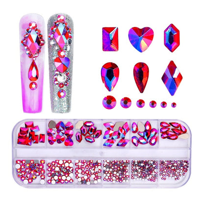 12 Grid Flat Bottom Shaped Nail Rhinestones Nail Decoration, 01, 02, 03, 04, 05, 06, 07, 08, 10, 11, 12, 13, 14, 15, 16, 18, 19, 20, 21, 22, 23, 24, 25, 26, 28