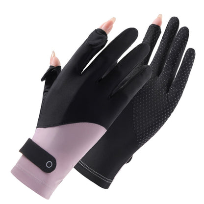 FSN02 1pair UV Resistant Ice Silk Breathable Cool Non-Slip Cycling Driving Thin Gloves