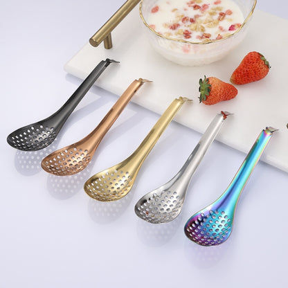 2 PCS 304 Stainless Steel Small Caviar Colander Molecular Cooking Spoon, True Color, Golden, Rose Gold, Colored, Black