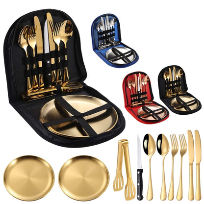 Stainless Steel Portable Cutlery Set Western Steak Knife Fork Spoon Set,Color:, Black and Silver, Black Gold, Black Rose Gold, Blue Silver, Blue Gold, Blue Rose Gold, Red Silver, Red Gold, Red Rose Gold