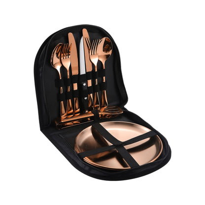 Stainless Steel Portable Cutlery Set Western Steak Knife Fork Spoon Set,Color:, Black and Silver, Black Gold, Black Rose Gold, Blue Silver, Blue Gold, Blue Rose Gold, Red Silver, Red Gold, Red Rose Gold