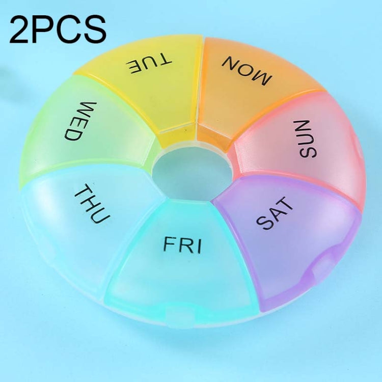 2 PCS Round 7 Days Rainbow Color Portable Pill Box Plastic Seven Grid, Colorful, Black, Light Yellow, Pink, Light Blue, Cyan, Light Green, Orange