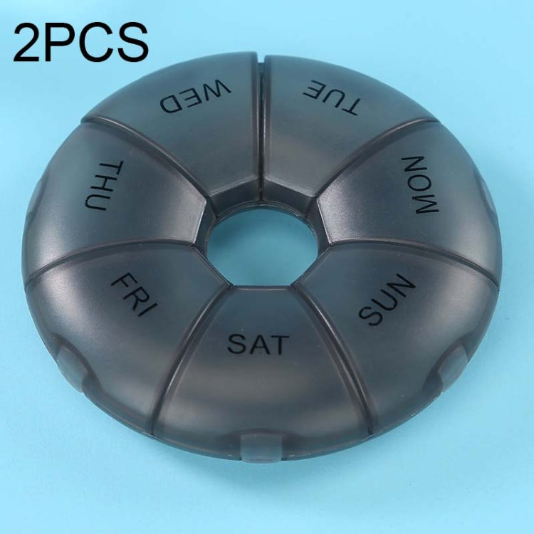 2 PCS Round 7 Days Rainbow Color Portable Pill Box Plastic Seven Grid, Colorful, Black, Light Yellow, Pink, Light Blue, Cyan, Light Green, Orange