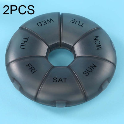2 PCS Round 7 Days Rainbow Color Portable Pill Box Plastic Seven Grid, Colorful, Black, Light Yellow, Pink, Light Blue, Cyan, Light Green, Orange
