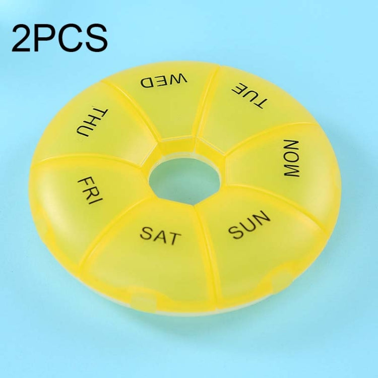 2 PCS Round 7 Days Rainbow Color Portable Pill Box Plastic Seven Grid, Colorful, Black, Light Yellow, Pink, Light Blue, Cyan, Light Green, Orange