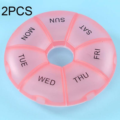 2 PCS Round 7 Days Rainbow Color Portable Pill Box Plastic Seven Grid, Colorful, Black, Light Yellow, Pink, Light Blue, Cyan, Light Green, Orange