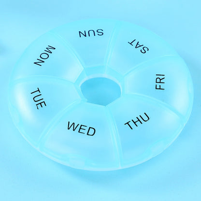 2 PCS Round 7 Days Rainbow Color Portable Pill Box Plastic Seven Grid, Colorful, Black, Light Yellow, Pink, Light Blue, Cyan, Light Green, Orange