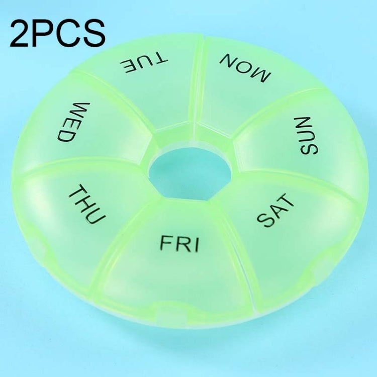 2 PCS Round 7 Days Rainbow Color Portable Pill Box Plastic Seven Grid, Colorful, Black, Light Yellow, Pink, Light Blue, Cyan, Light Green, Orange