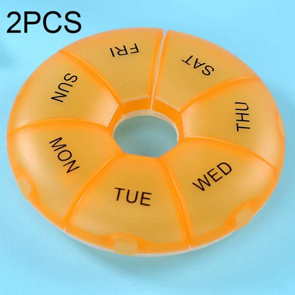 2 PCS Round 7 Days Rainbow Color Portable Pill Box Plastic Seven Grid, Colorful, Black, Light Yellow, Pink, Light Blue, Cyan, Light Green, Orange