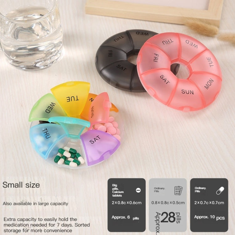 2 PCS Round 7 Days Rainbow Color Portable Pill Box Plastic Seven Grid, Colorful, Black, Light Yellow, Pink, Light Blue, Cyan, Light Green, Orange