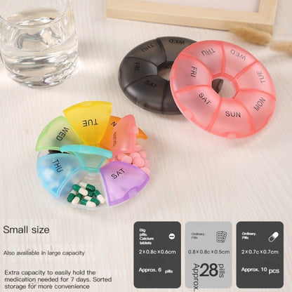 2 PCS Round 7 Days Rainbow Color Portable Pill Box Plastic Seven Grid, Colorful, Black, Light Yellow, Pink, Light Blue, Cyan, Light Green, Orange