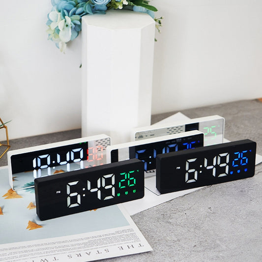0715 Voice-activated LED Mute Date Temperature Display Electronic Clock, Black Surface Blue Light, Black Surface Green Light, Black Surface Red Light, White Shell Blue Light, White Shell Green Light, White Shell Red Light, Black Shell Blue Light�������...