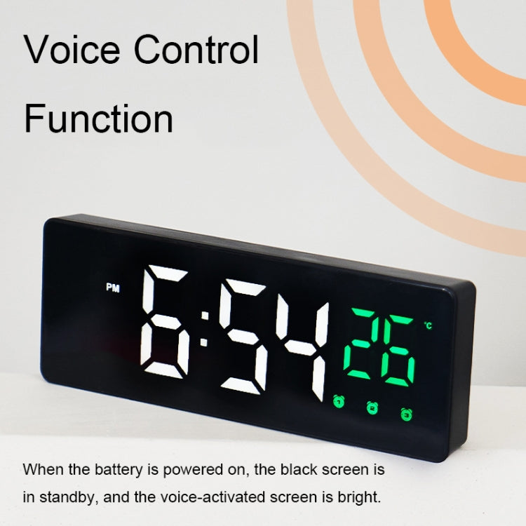 0715 Voice-activated LED Mute Date Temperature Display Electronic Clock, Black Surface Blue Light, Black Surface Green Light, Black Surface Red Light, White Shell Blue Light, White Shell Green Light, White Shell Red Light, Black Shell Blue Light�������...
