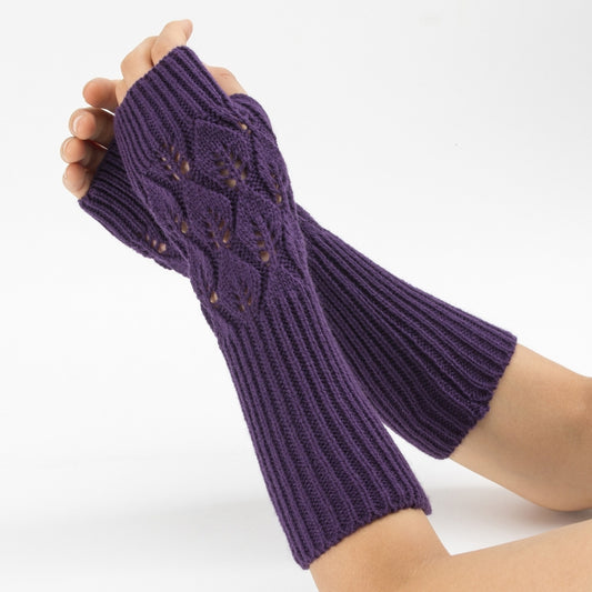 Winter Men and Women Knitted Jacquard Leaves Cycling Warm Fingerless Wool Gloves
