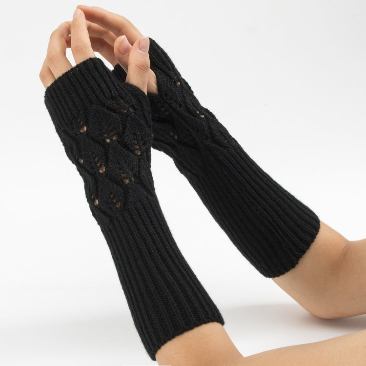 Winter Men and Women Knitted Jacquard Leaves Cycling Warm Fingerless Wool Gloves
