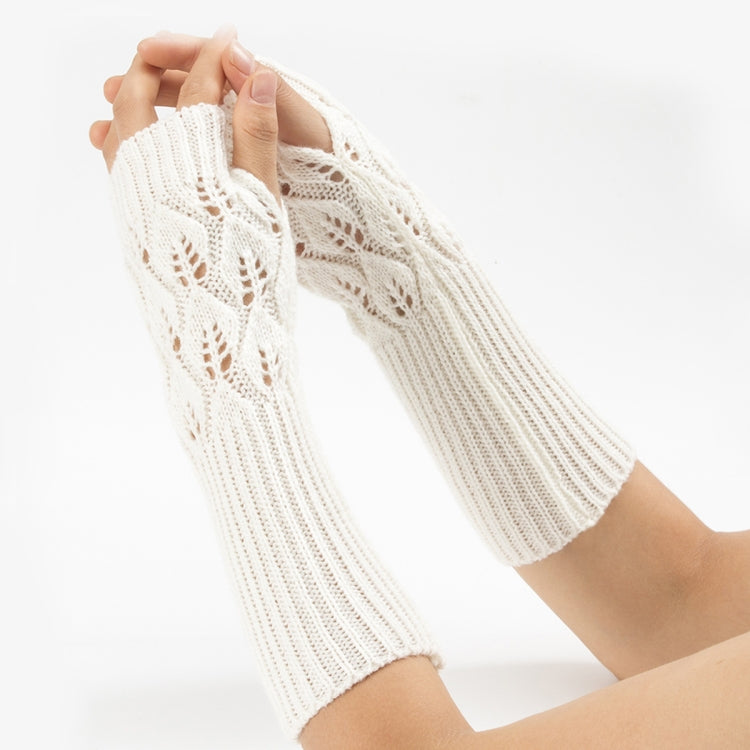Winter Men and Women Knitted Jacquard Leaves Cycling Warm Fingerless Wool Gloves