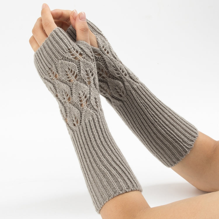 Winter Men and Women Knitted Jacquard Leaves Cycling Warm Fingerless Wool Gloves