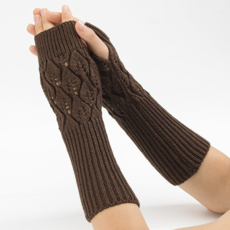 Winter Men and Women Knitted Jacquard Leaves Cycling Warm Fingerless Wool Gloves