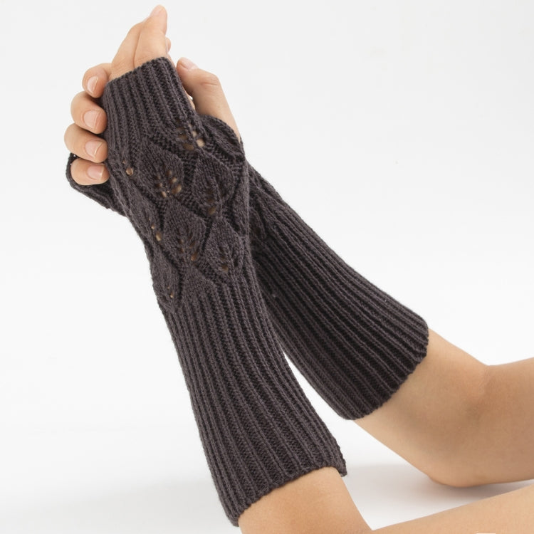 Winter Men and Women Knitted Jacquard Leaves Cycling Warm Fingerless Wool Gloves