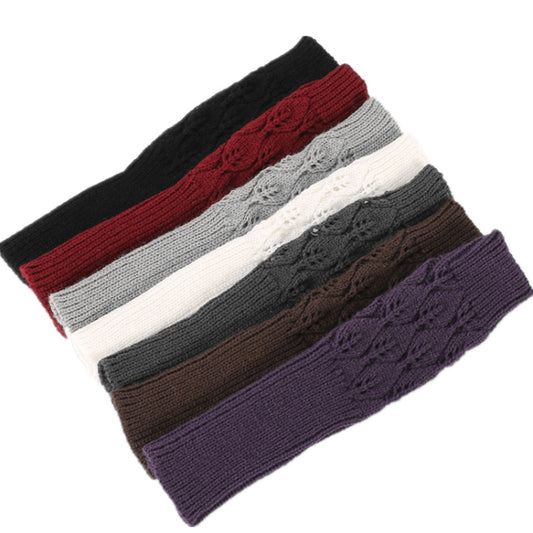 Winter Men and Women Knitted Jacquard Leaves Cycling Warm Fingerless Wool Gloves