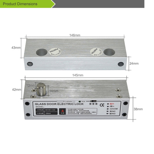 Top And Bottom Frameless Glass Door Aluminum Alloy Electric Mortise Lock, Left, Right