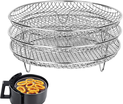 Air Fryer Accessories 8-inch Three Layer Round Grill Steam Rack, Round