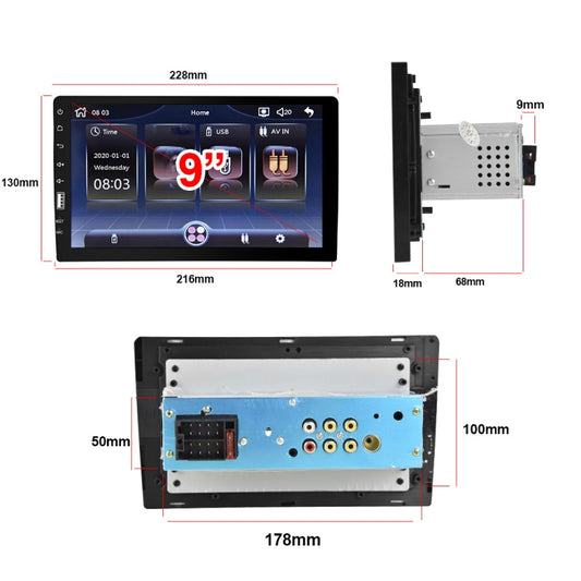 Q3570 9 inch Carplay Single Spindle MP5 Player, Style:, Standard, Standard+4 Light Camera, Standard+8 Light Camera, Standard+12 Light Camera