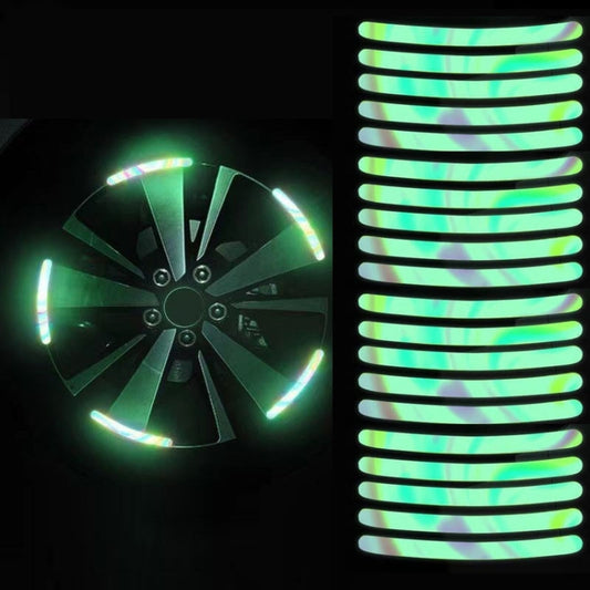 20pcs /Set Car Rainbow Wheel Hub Reflective Stickers Tire Luminous Warning Decoration, Color: Rainbow, Rainbow, Purity