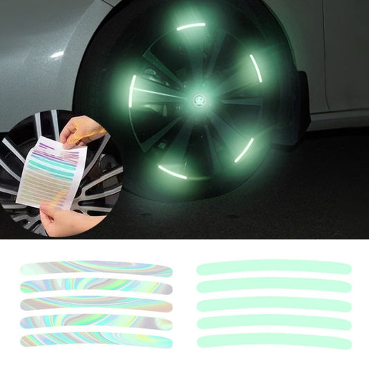 20pcs /Set Car Rainbow Wheel Hub Reflective Stickers Tire Luminous Warning Decoration, Color: Rainbow, Rainbow, Purity