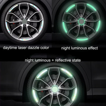 20pcs /Set Car Rainbow Wheel Hub Reflective Stickers Tire Luminous Warning Decoration, Color: Rainbow, Rainbow, Purity