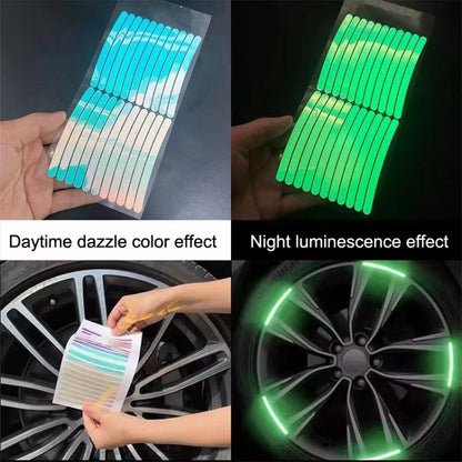 20pcs /Set Car Rainbow Wheel Hub Reflective Stickers Tire Luminous Warning Decoration, Color: Rainbow, Rainbow, Purity
