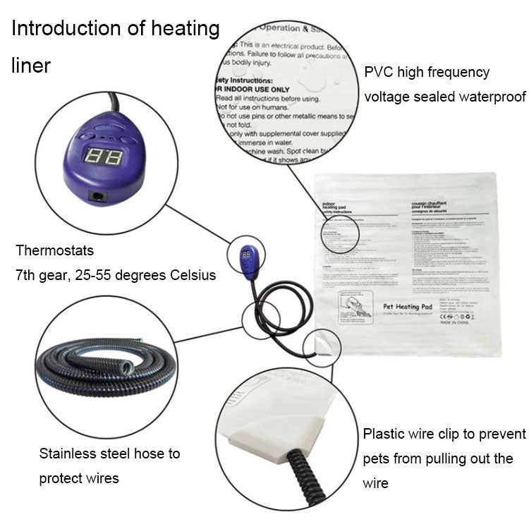 12V Low Voltage Multifunctional Warm Pet Heating Pad Pet Electric Blanket, 65x40cm Coffee